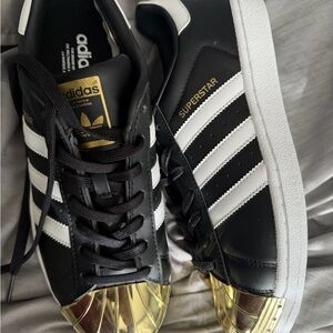 Adidas Superstar Black White Gold Sneakers